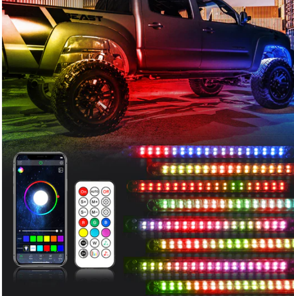 Magic Dream Color RGB Underglow Lights LED Strip Lights Kit with Bluetooth APP & Wireless Remote Control with Brake Light Function - 6Pcs/Set
