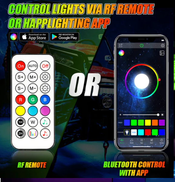 Magic Dream Color RGB Underglow Lights LED Strip Lights Kit with Bluetooth APP & Wireless Remote Control with Brake Light Function - 6Pcs/Set