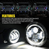 7" Halo LED Headlight & Fog Light with RGB for Jeep Wrangler JK