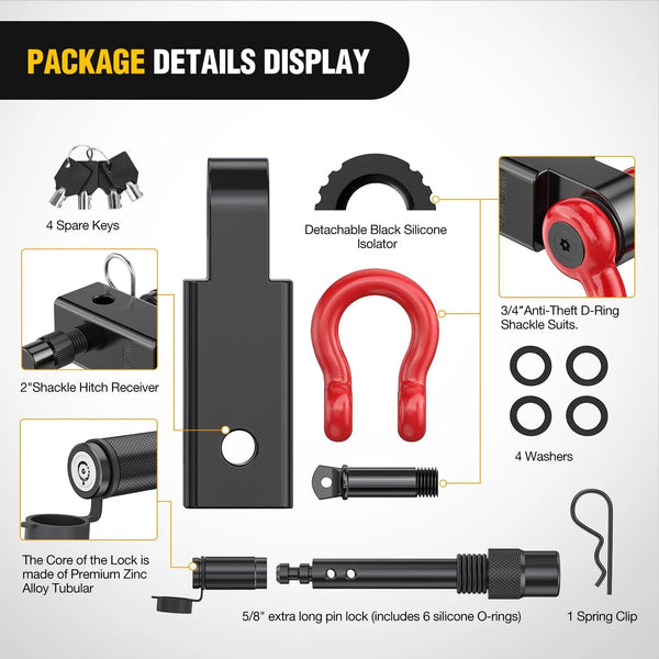 2 Inch Anti-Theft Shackle Hitch Receiver Set