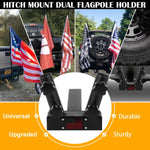 Upgraded Universal Hitch Mount Dual Flag Pole Holder for 2" Trailer Receiver, for Jeep, SUV, RV, Pickup, etc.