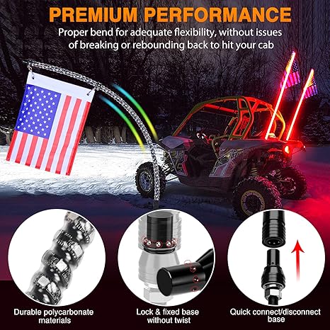 2PCS 5FT Spiral RGB Led Whip Light w/RGB Chasing/Dancing Light RF Remote Control Lighted Antenna Whips for Can-am ATV UTV RZR Polaris Dune Buggy 4 Wheeler Offroad Jeep Truck