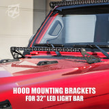 Xprite Prevail Series Hood Mounting Brackets for 30" - 32" LED Light Bars For 2018+ Jeep Wrangler JL & Gladiator JT