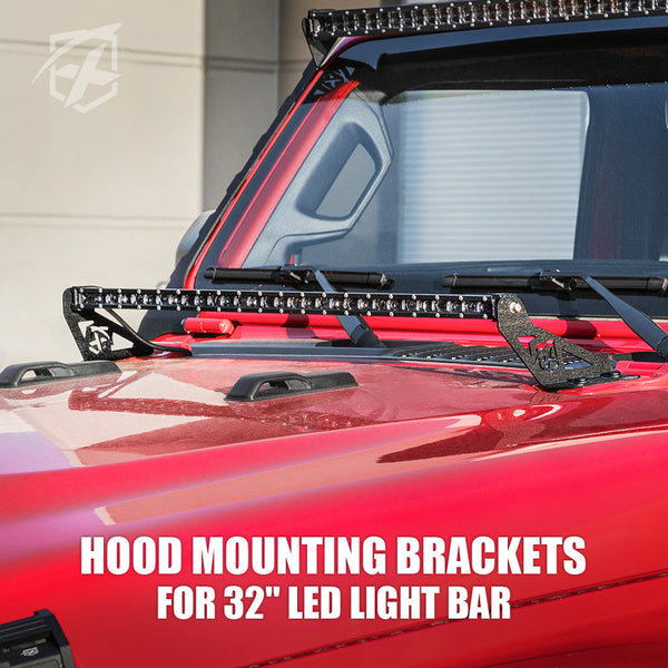 Prevail Series Hood Mounting Brackets for 30" - 32" LED Light Bars For 2018+ Jeep Wrangler JL & Gladiator JT