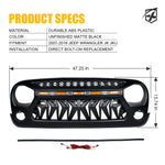 Xprite Venom Series Replacement Grille with LED Running Lights for Jeep Wrangler 2007-2018 JK