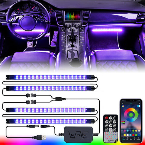 Xprite 4PC Celestial Series Double Row RGB LED Interior Car Light Set - Bluetooth and Remote Control