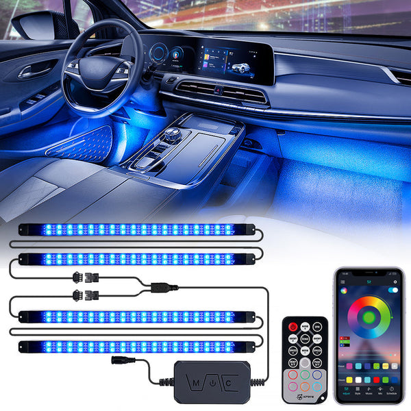 4PC Celestial Series Double Row RGB LED Interior Car Light Set - Bluetooth and Remote Control