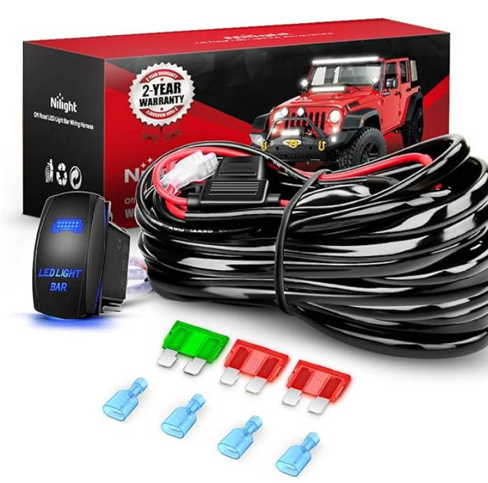 LED Light Bar Wiring Harness Kit 12AWG Heavy Duty 12V 5Pin Rocker Switch Laser On Off Waterproof Switch Power Relay Blade Fuse-2 Lead (10038W)