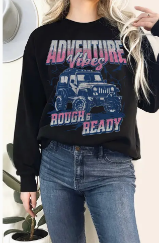 Adventure Vibes Rough and Ready Graphic Terry Sweatshirts Black