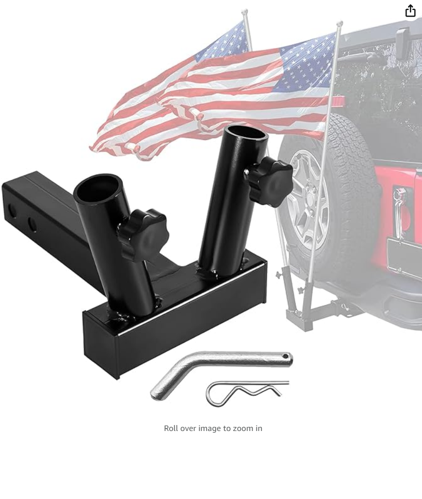 2 Inches Dual Hitch Flag Pole Holder，Compatible with Jeep, SUV, RV, Pickup, Truck, Camper, Trailer，with Anti-Wobble Screw