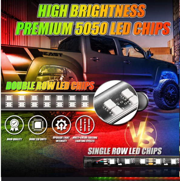 Magic Dream Color RGB Underglow Lights LED Strip Lights Kit with Bluetooth APP & Wireless Remote Control with Brake Light Function - 6Pcs/Set