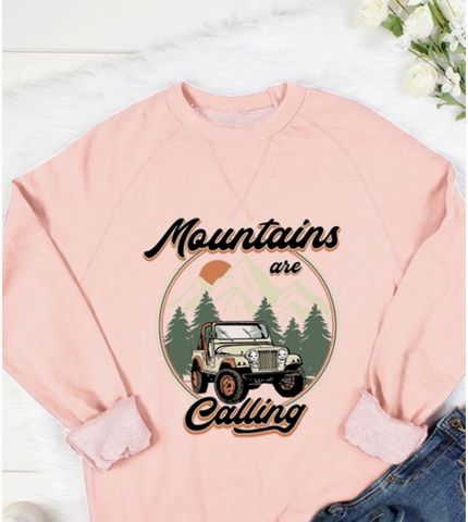 Mountains Are Calling,Jeep,Camp Unisex French Terry Crew NUDE PINK