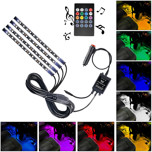 48 Leds Interior Light Strips DC 5V Music Sound Remote Control (4 Pcs)