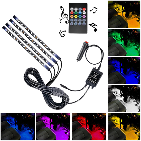 48 Leds Interior Light Strips DC 5V Music Sound Remote Control (4 Pcs)