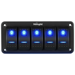 5Gang Aluminum 5Pin ON/Off Blue Rocker Switch Panel