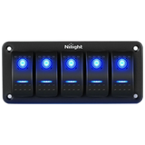 5Gang Aluminum 5Pin ON/Off Blue Rocker Switch Panel