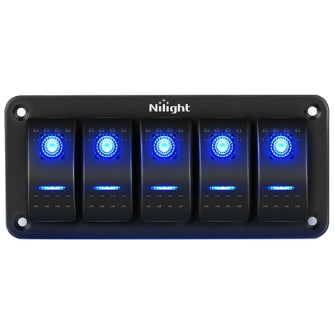 5Gang Aluminum 5Pin ON/Off Blue Rocker Switch Panel