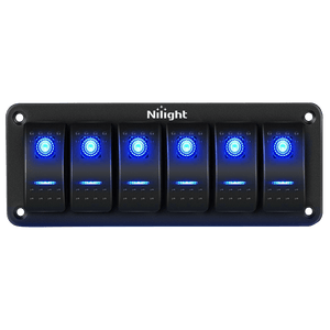 6Gang Aluminum 5Pin ON/Off Blue Rocker Switch Panel