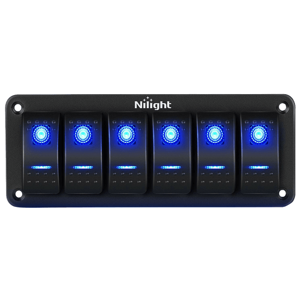 6Gang Aluminum 5Pin ON/Off Blue Rocker Switch Panel