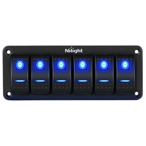 6Gang Aluminum 5Pin ON/Off Blue Rocker Switch Panel