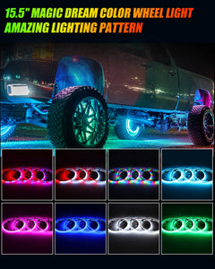 (4PCS/SET) 17" RGB LED WHEEL RING LIGHTS MAGIC DREAM COLOR NEON RIM LIGHT WITH APP & RF REMOTE CONTROL