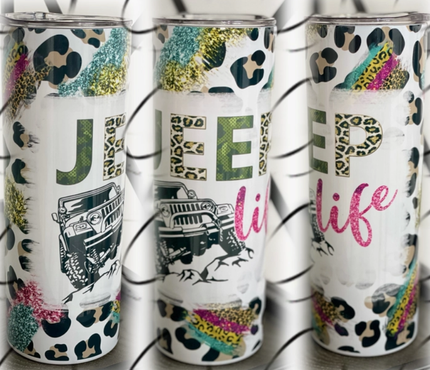 Leopard Jeep Life 20oz Skinny Tumbler
