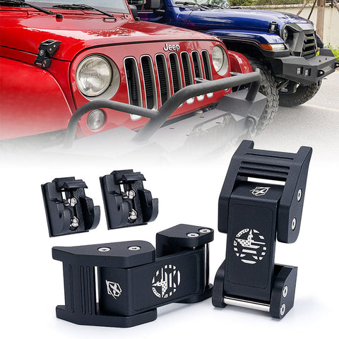 Black Aluminum Hood Latch Kit with Star for 2007-2018 Jeep Wrangler JK & 2018+ Jeep Wrangler JL