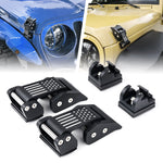 Xprite Black Aluminum Hood Latch Kit with U.S. Flag for 2007-2018 Jeep Wrangler JK & 2018+ Jeep Wrangler JL