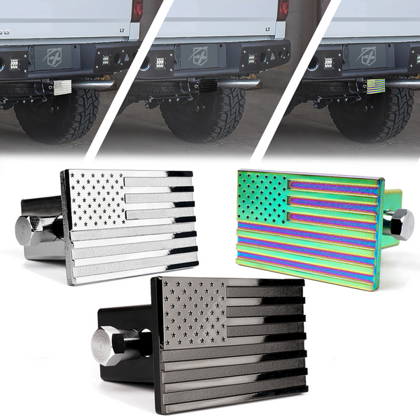 Aluminum Trailer Hitch Cover with U.S. American Flag for 2" Receivers