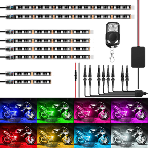 Motorcycle RGB Led Light Kit Wireless Remote (8 Pcs)