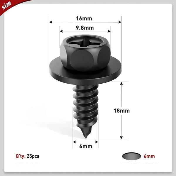 25 Pcs Head 9.8mm Hole 6mm Hex Head Screw Bolt Fit for Bumper Cover Splash Shield Mud Guard Screw Bolt Replacement for Toyota Avalon Camry Corolla Scion Lexus 90159-60498