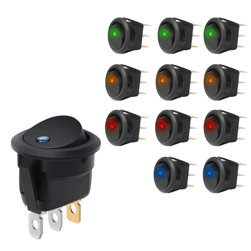 12V 20A Round Blue/Green/Yellow/Red LED SPST Toggle Switch (1pc)