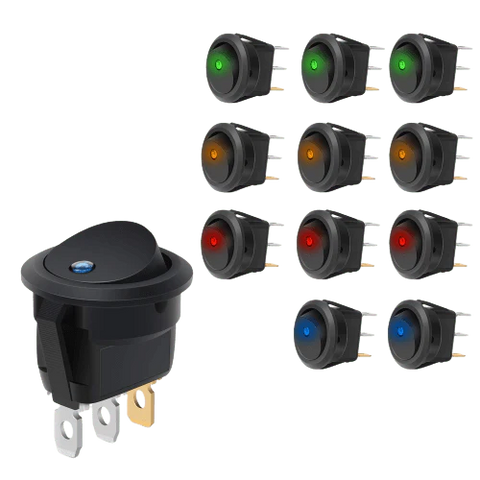 12V 20A Round Blue/Green/Yellow/Red LED SPST Toggle Switch (1pc)
