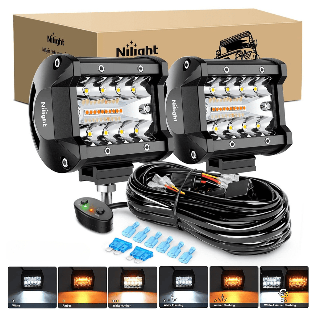 4" 60W Triple Row Amber White Spot/Flood LED Pods (Pair) | 16AWG DT Wire