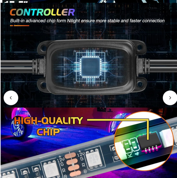 17.5 Inch LED Wheel Ring Lights Double Row RGB APP Remote Control 4Pcs