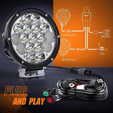 7" 85W 10200LM Round Spot/Flood Built-in EMC LED Work Lights (Pair) | 14AWG DT Wire