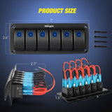 6Gang Aluminum 5Pin ON/Off Blue Rocker Switch Panel