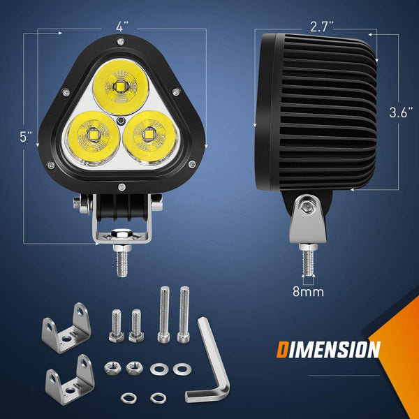 4" 60W Triangle Shape Spot/Flood LED Work Lights (Pair)