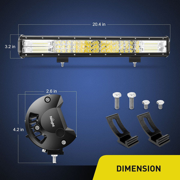 20" 288W 28800LM Triple Row Spot/Flood LED Light Bar