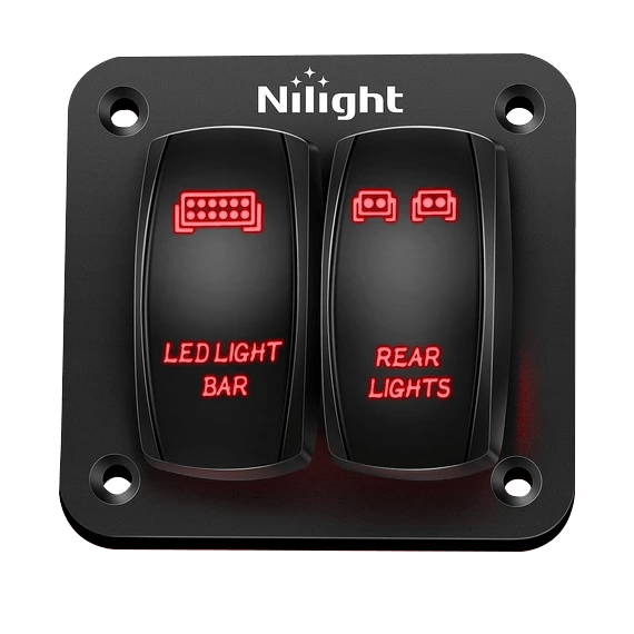 2Gang Led Light Bar and Rear Lights 5Pin ON/Off Rocker Switch Panel Red
