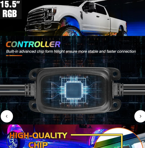 15.5 Inch LED Wheel Ring Lights Double Row RGB APP Remote Control 4Pcs