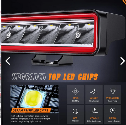 6.5" 30W 3250LM Spot LED Light Bars (Pair) | 16AWG DT Wire