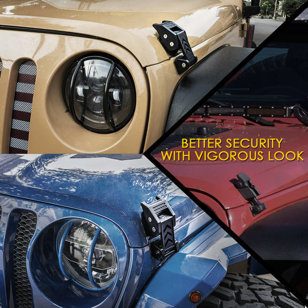 Black Aluminum Hood Latch Kit for 2007-2018 Jeep Wrangler JK & 2018+ Jeep Wrangler JL