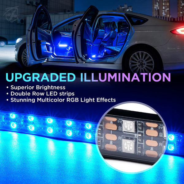4PC Celestial Series Double Row RGB LED Interior Car Light Set - Bluetooth and Remote Control