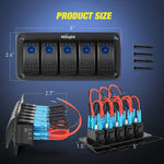 5Gang Aluminum 5Pin ON/Off Blue Rocker Switch Panel