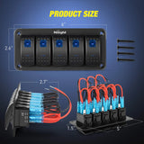 5Gang Aluminum 5Pin ON/Off Blue Rocker Switch Panel