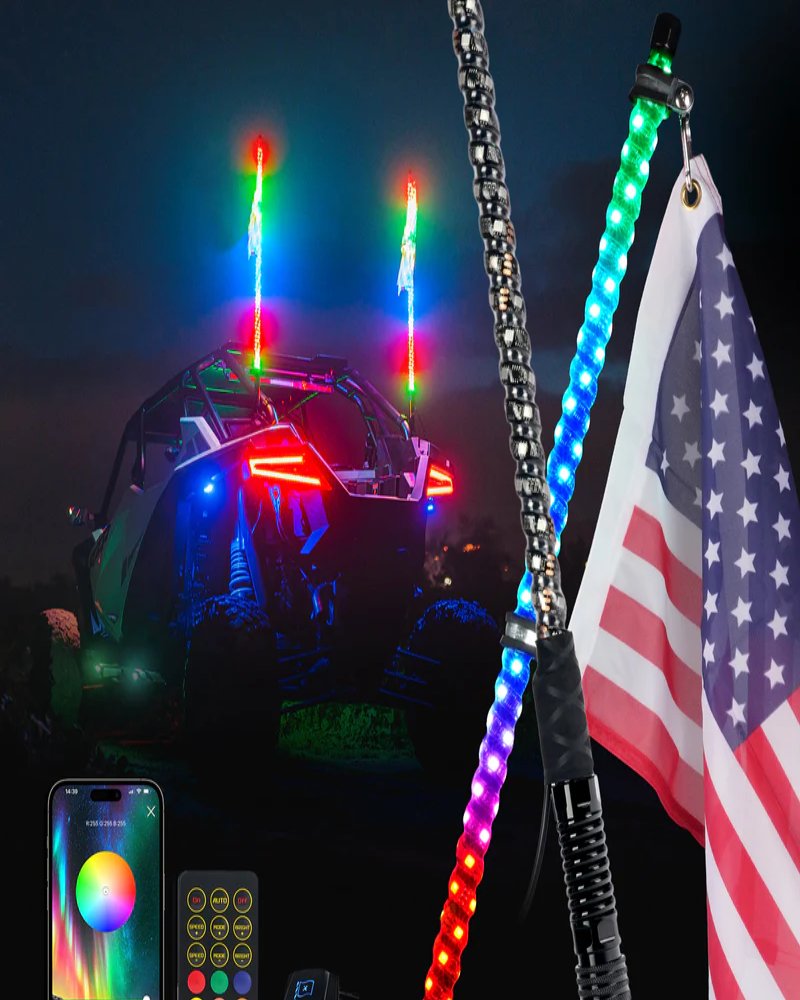 RGB LED Whip Lights with Spring Mount 4FT