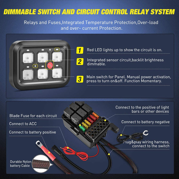 6Gang Multifunction Green Rocker Switch Panel System