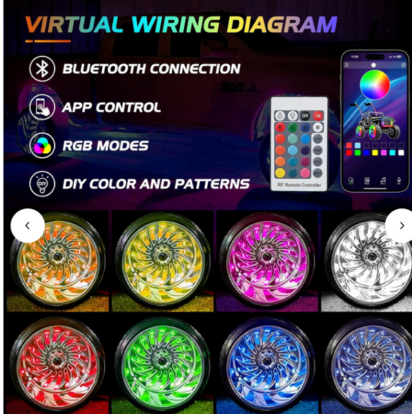 15.5 Inch LED Wheel Ring Lights Double Row RGB APP Remote Control 4Pcs