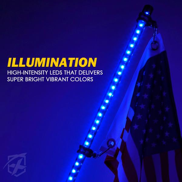 Raven Series 5ft LED Smoked Whip Light with U.S. Flag - B / R / RWB